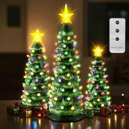 Ceramic Christmas trees, set of 3, remote and timer