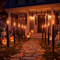 Abeja pathway lights, 10 stakes on 19.5 ft, plug-in flicker flame candles