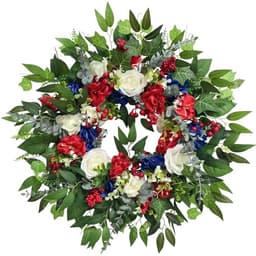Zhoree patriotic wreath, 24 in, silk roses, peonies and berries