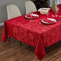 Kadut Christmas tablecloth, 70 x 120 in, poinsettia, heavy duty