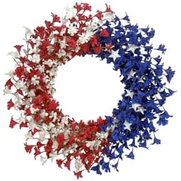 Patriotic wreath, 22 in, red, white and blue with iron star accents