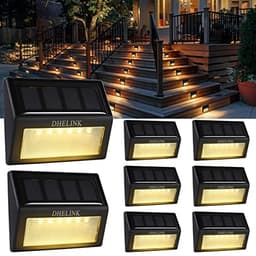 DHELINK solar deck lights, 8 pack, 6 LEDs, warm white, tool-free