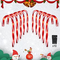PerPaiMe candy cane pathway lights, 10 in, set of 10