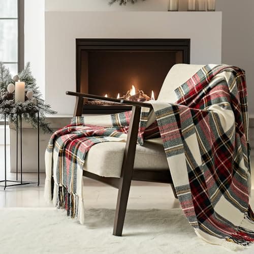 EverGrace chenille Christmas throw, 50 x 60 in, white Stewart plaid