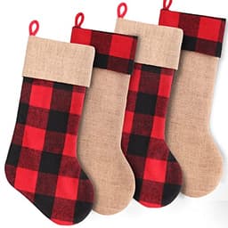 Meriwoods buffalo plaid and burlap jute stockings, 4 pack, 18 in