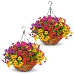 secqous artificial hanging flowers with baskets, 2 sets