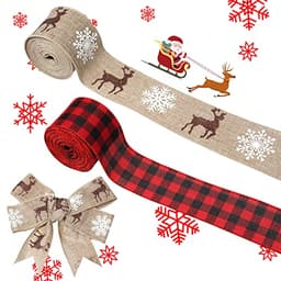 Wired ribbon, 2.5 in x 11 yards, red and burlap