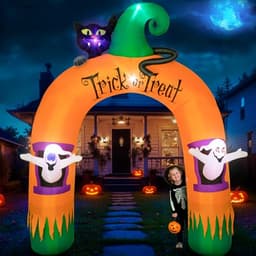 10 ft Halloween inflatable lighted archway, ghost and black cat