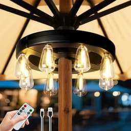 Rechargeable umbrella pole light, 8 warm white bulbs
