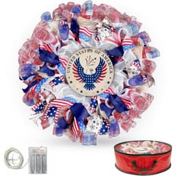 Presentastic patriotic wreath, 24 in, detachable eagle sign, lights and storage bag
