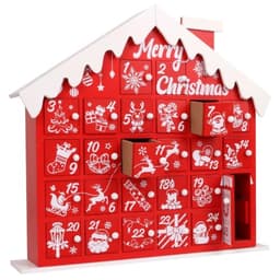 CCINEE wooden advent calendar, 25 drawers, red and white cottage design