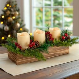 Yongmao gold and red berry centerpiece, 3 flameless candles