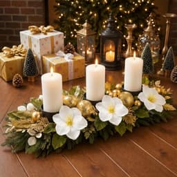 Cindeer magnolia centerpiece, 28 in, 3 candle holders