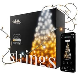 Twinkly Strings, 250 white LEDs, 65 ft, black wire
