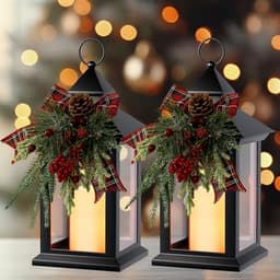 Christmas lanterns, 14 in, set of 2, waterproof, battery, timer