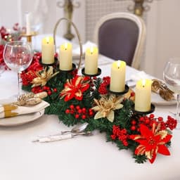 Sliner poinsettia centerpiece, 30 in, 5 LED candles included