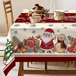 Hexagram Christmas tablecloth, 60 x 120 in, red snowman print