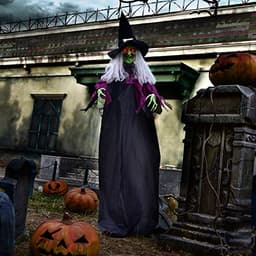 Hanging animatronic witch, 72 in, bright eyes