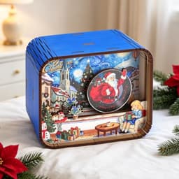 Wooden wind-up Christmas music box, Merry Christmas song