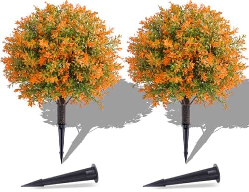PATIO CHOICE fall topiary ball tree urn filler, set of 2, 22 in, ground spike
