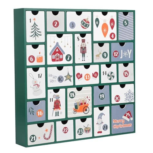 FOIMAS wooden advent calendar, 25 drawers, 13 x 13 x 2.2 in, refillable