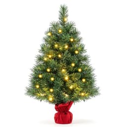 Goplus 2 ft tabletop fir, 71 tips, 35 LED, cement base