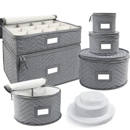 LotFancy china storage containers, 6 piece, quilted, stemware and dish set