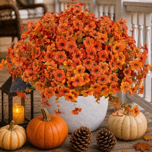 AXYLEX artificial fall mums, 16 bundles, UV resistant