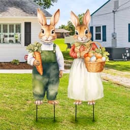 Metal vintage bunny yard signs, 2 pieces, with stakes