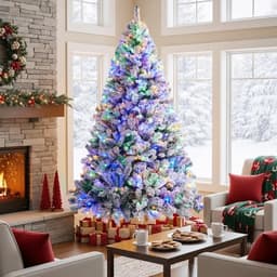 Yaheetech flocked spruce, 7.5 ft, 1,284 tips, 550 multicolor LEDs