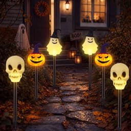 Glooglitter solar skull stake lights, 6 pack