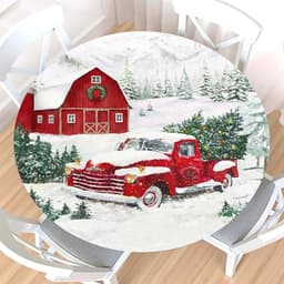 Round fitted Christmas table cover, elastic edge, for 40 to 44 in tables