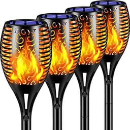 TomCare solar flame torch lights, 4 pack, 43 in, 99 LEDs, flickering flame