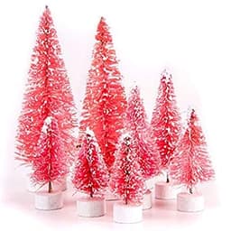 Darice miniature bottle brush sisal trees, 8 pieces, pink with snow, 1 to 3 in