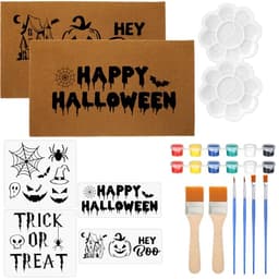 Chunful DIY Halloween coir doormats, 17 x 30 in, 2 pack with stencils and paint