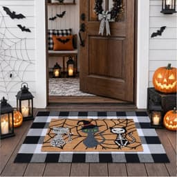 Halloween doormat and layering rug set, coir mat plus 43 x 28 in plaid rug