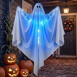 LED hanging ghost, 47 in, satin fabric, bendable arms