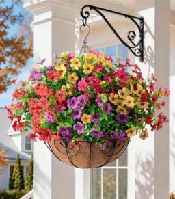 HyeFlora artificial hanging basket, daisy and eucalyptus, UV resistant