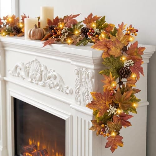 Artgar fall maple garland, 6 ft, 30 warm lights, timer