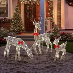 Pre-lit 2D deer family, 3 pieces, 60 LEDs, battery