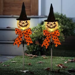 Solar lighted pumpkin stakes, set of 2