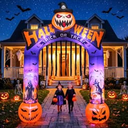 10 ft Halloween inflatable archway, built-in LEDs, grim reaper and bats