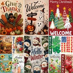 Seasonal garden flags, set of 12, double-sided