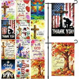 Seasonal garden flags, set of 12, with 4 stoppers and 2 anti-wind clips