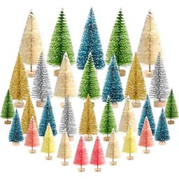 KUUQA mini sisal trees, 38 pieces, multicolor, snow frosted, wood bases