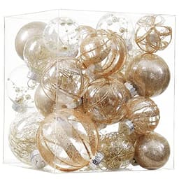 Clear shatterproof ornaments, 24 count, champagne, with fillers
