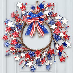 Enhon 4th of July wreath, 24 in, wooden stars and bow